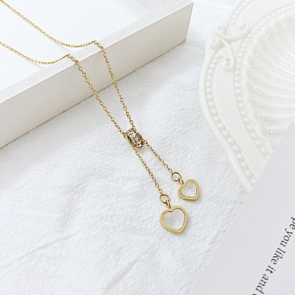 

gold plated double heart pendant necklace stainless steel choker necklaces jewelry for women, Silver