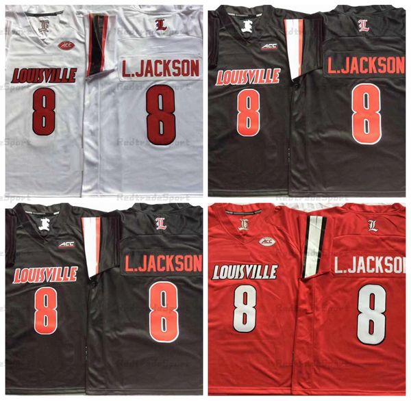 

ncaa lamar jackson college football jerseys vintage black #8 l.jackson red white stitched shirts mens s-xxxl