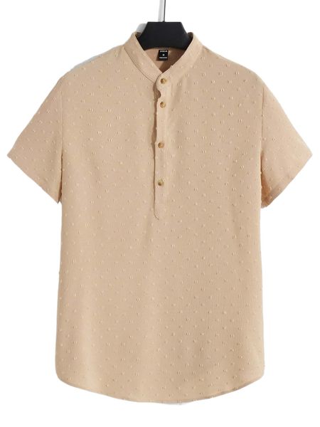 

men swiss dot mock neck half button shirt k5il#, White;black