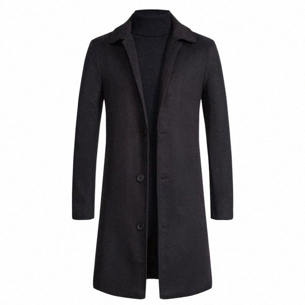 

men's jackets casual solid fashion long jacket winter warm single breasted turn-down collar woollen business overcoat 61fm#, Black;brown