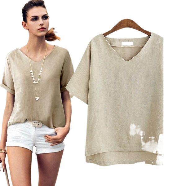 

european and american summer new v-neck loose fashion casual simple large size short sleeve women's t-shirt t9pf#, White