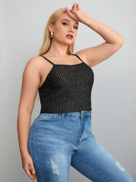 

plus glitter crop cami o7ex#, Black