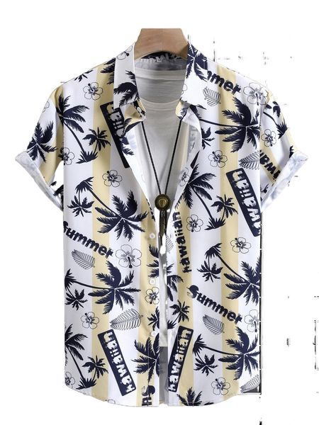 

men random letter & coconut tree print shirt without tee f9de#, White;black