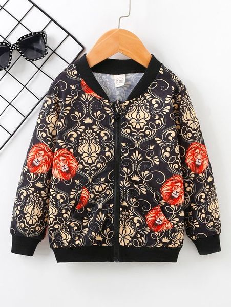 

toddler boys lion & baroque print bomber jacket she, Blue;gray
