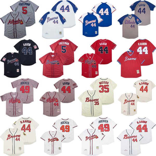

1961 1963 1973 throwback baseball 44 hank aaron jersey vintage 49 john rocker 35 phil niekro 5 freddie an pullover cool base all stitched re, Blue;black
