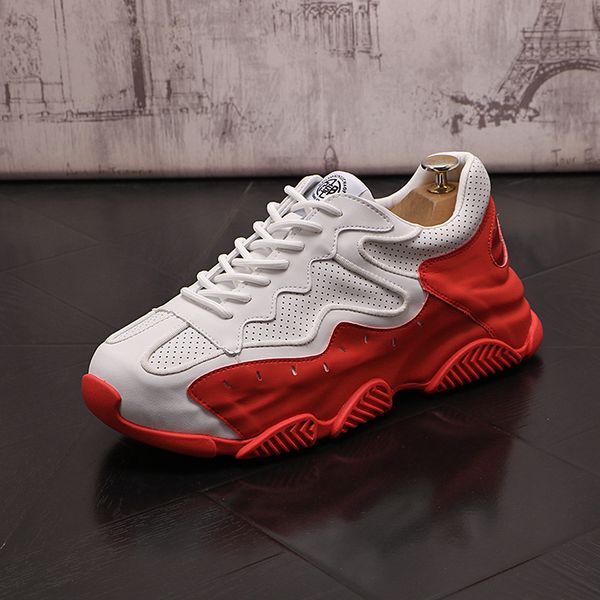 

italian dress wedding party shoes autumn fashion lace-up vulcanize casual sneakers breathable round toe thick bottom business leisure drivin, Black