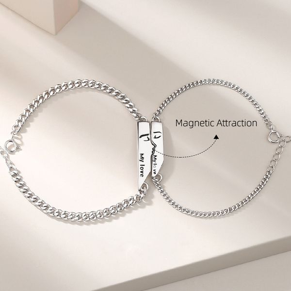 Yeni öpücük zinciri bilezik sterling 925 gümüş tasarımcı kadın erkekler S925 manyetik cazibe bilezikler sevgililer için mücevher hediyeleri