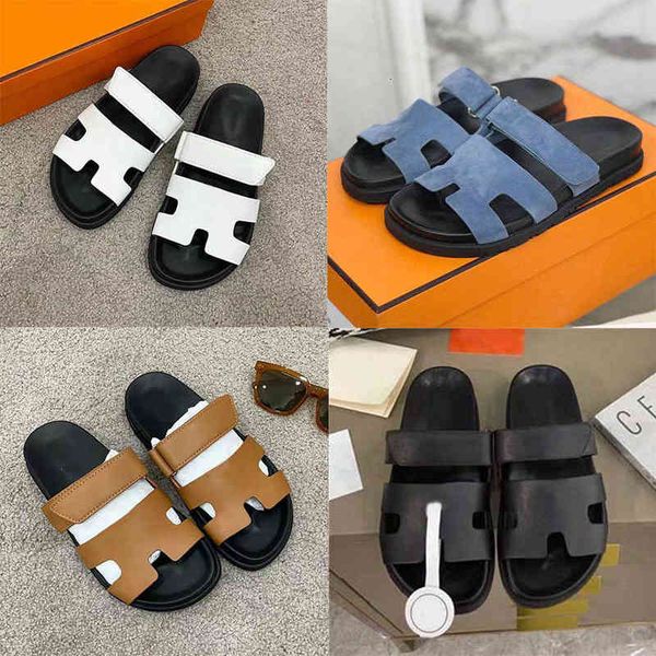 

designer chypre slippers beach classic flat sandals luxury summer lady leather flip flops men women slides size 35-44 with box, Black