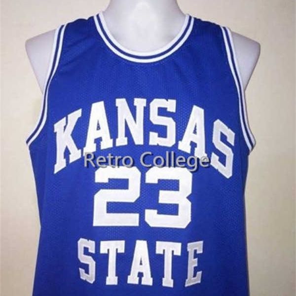 

xflsp 23 mitch richmond kansas state bule white basketball jersey customize any name and number embroidery men jerseys, Black