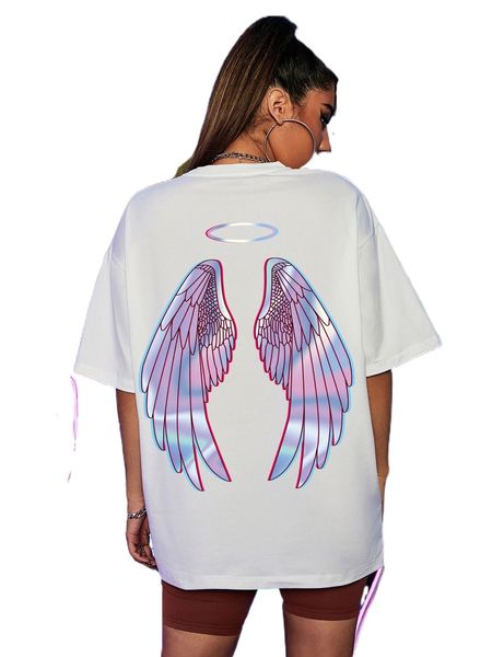 

letter & wings print drop shoulder tee e0hb#, White