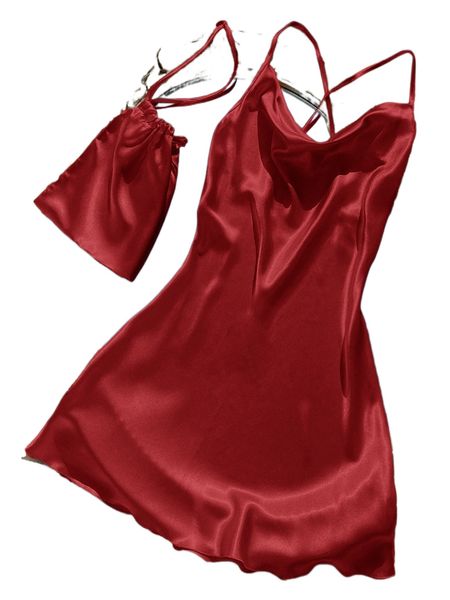 

plus draped front criss cross back satin cami nightdress & bag d7qk#, Black;white