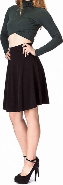 

choice simple stretch a-line flared knee length skirt i1wu#, Black;gray