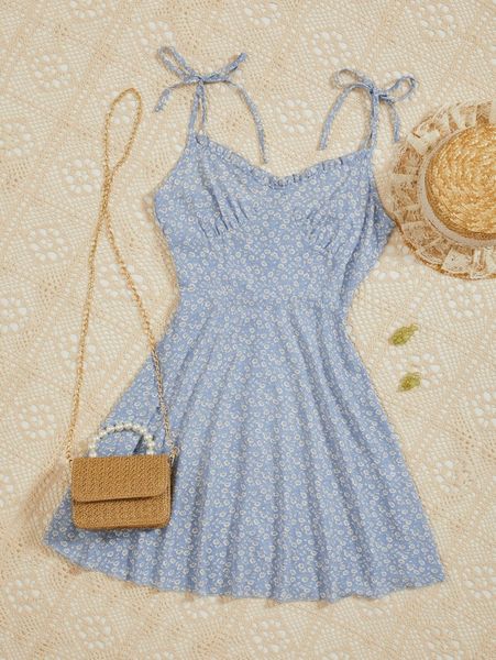 

ditsy floral knot shoulder cami dress 45hi#, Black;gray