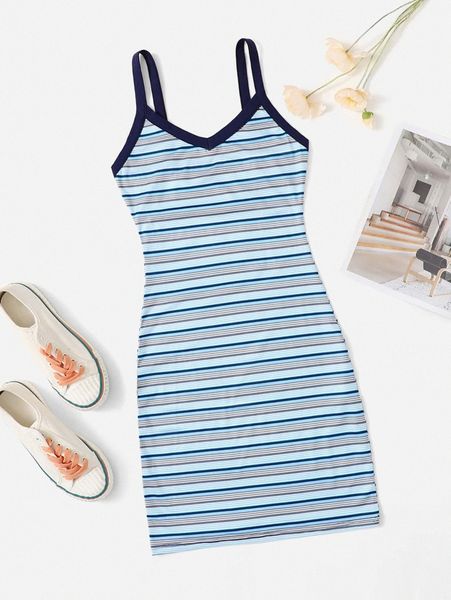 

striped cami bodycon dress w0tw#, Black;gray