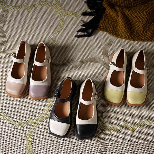 

sandals autumn thick heel korean version simple shallow mouth mary jane shoes women's high-heeled belt buckle color matching small frag, Black