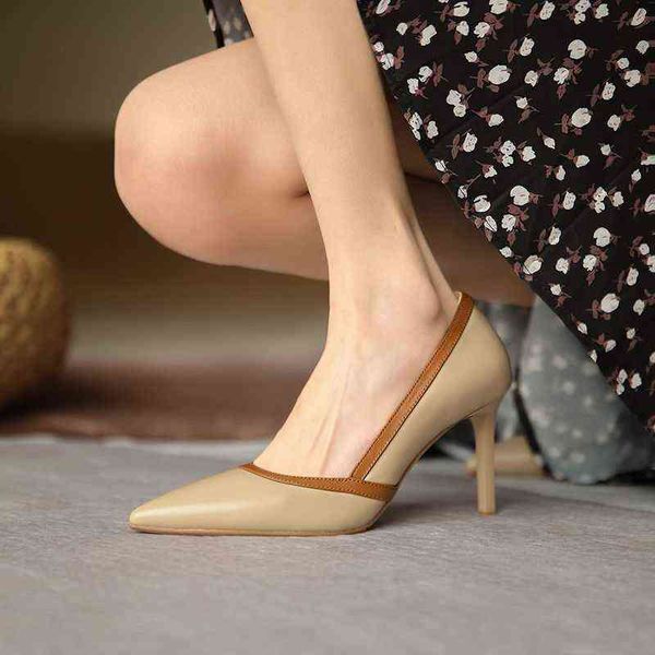 

french elegant soft leather pointed single shoes women's 2022 spring and summer new versatile thin high heels banquet commuting career, Black