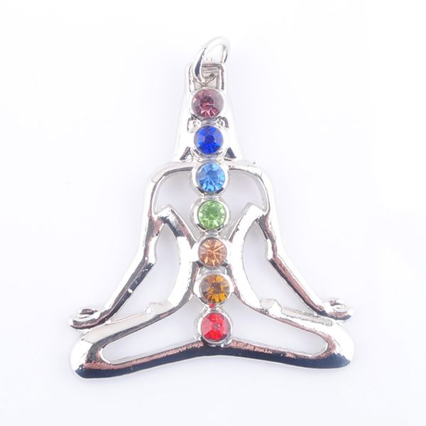 

wholesale 7 chakra reiki yoga pendant healing natural crystal meditating figure choko charm for women dn3275, Silver