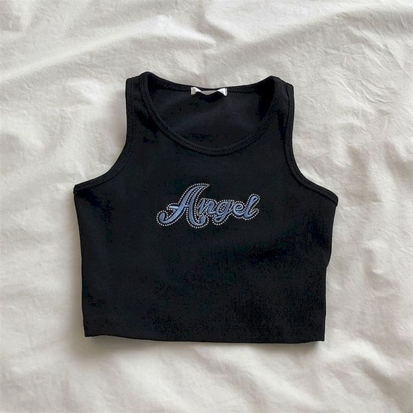 

tank women embroidered high waist outerwear kawaii summer camisole slim inner wear short sleeveless female cropped 220318, White