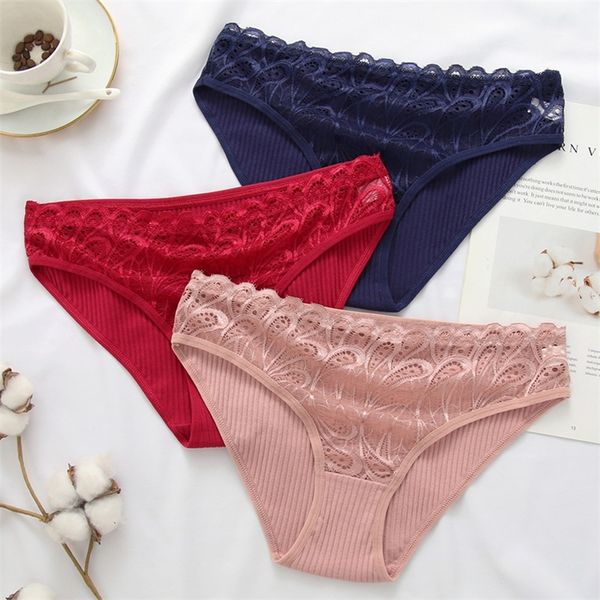 

panties cotton women's underwear soft female briefs lace underpants comfort solid color pantys lingerie 220511, Black;pink