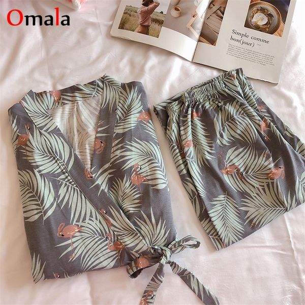 Primavera pijama confortável para mulheres manga comprida quimono pijama conjunto casa desgaste adorável sleepwear meninas pijama mujer 220329