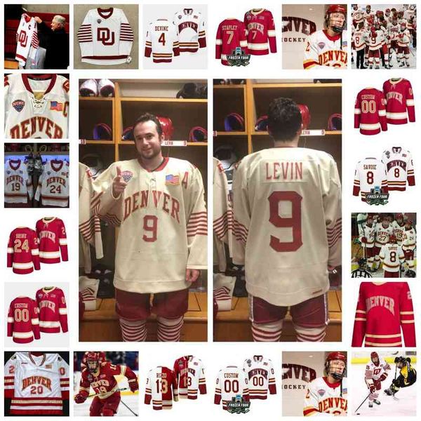 

xflsp 2022 college frozen four championship custom denver pioneers du ice hockey jersey 1 george kirkwood 1 devin cooley 36 tanner jaillet 2, Black