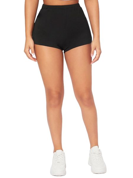 

petite solid dolphin hem shorts s9mb#, White;black