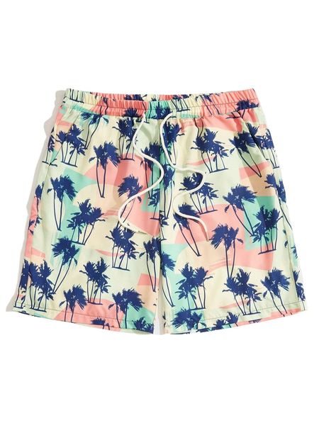 

romwe guys tropical print drawstring shorts t9d0#, White;black