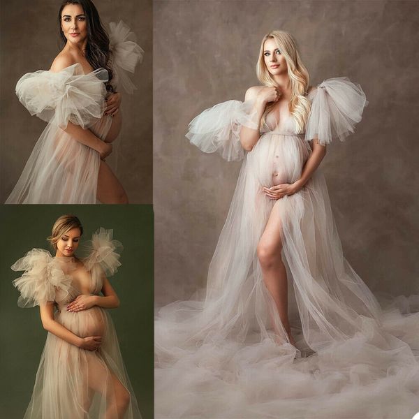Guarda Thru Prom Dresses for Women Boho Long Maternità Servizio fotografico Abiti da sera con scollo a V profondo