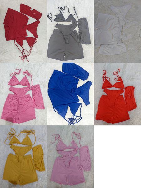 

2022 wholesale four-piece swimsuit summer women swimwear tie dye hollow out one-piec swimming suits girls beach wear dhl 4942, White;black