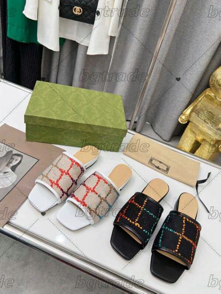 

women canvas slippers ladies flat low heel slides fashion luxury scuffs indoor outdoor summer beach sandals shoes convenient slide sandal, Black