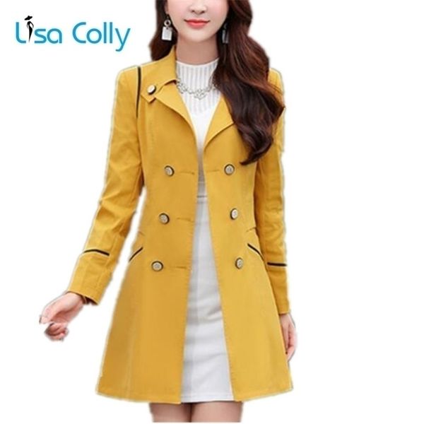 

lisa colly women spring autumn trench coat women long sleeves turndown collar double breasted coats overcoat women slim outwear y200101, Black;brown