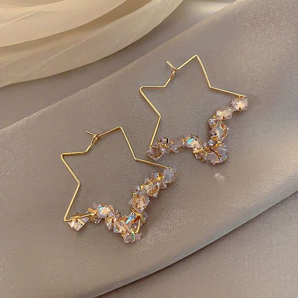 

korean dongdaemun fashion hollowed-out five-pointed star crystal earrings mori eardrops ear ring french frosty style earrings women, Golden
