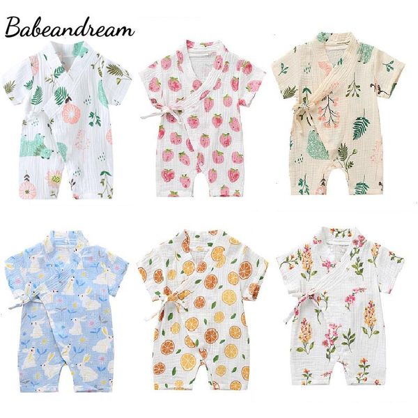 

0-18m summer baby girl boys clothing rompers jumpsuit short-sleeved floral print cute soft newborn infant kimono playwear, Blue