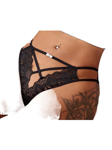 

lace criss cross panty m171#, Black;red