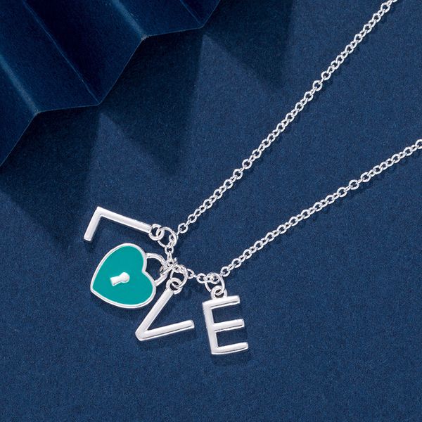 

o2yp t family s925love heart-shaped enamel pendant love lock niche fashion necklace women's clavicle chain, Black