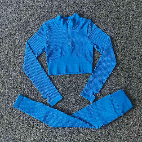 

2pcs seamless yoga set zipper sport suit long sleeve drawstring high waist gym leggings workout clothes for women sportwear t220725, White;red