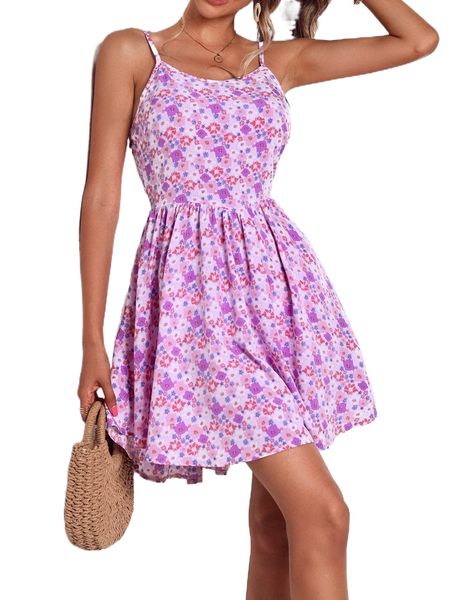 

allover floral print cami dress t7y0#, Black;gray