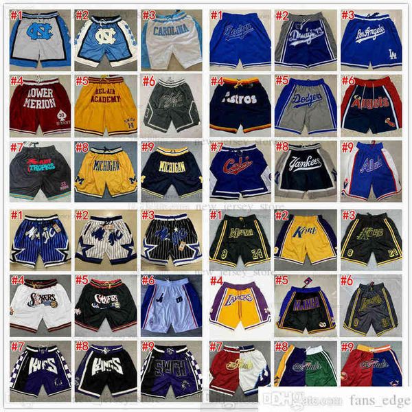 

all team just don pockets basketball shorts mesh retro sport traptors teal hip-pop pants with pocket zipper sweatpants stitched football, White;black