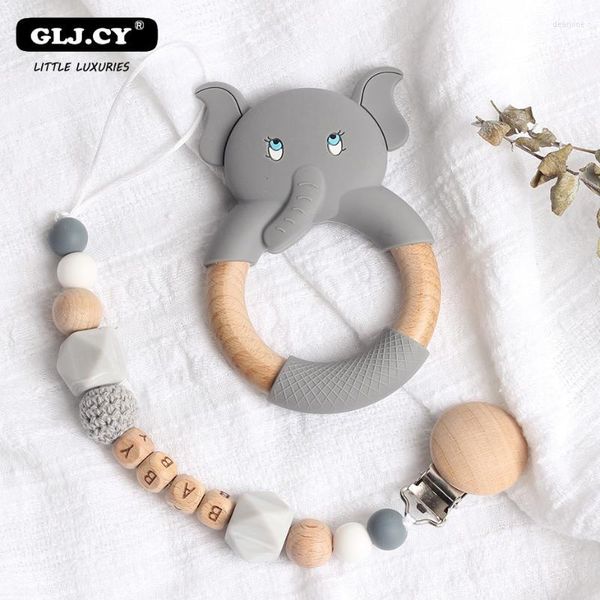 Ciucci # Personalizza Nome Ciuccio Clip Elefanti Pecora Massaggiagengive in silicone Anello in legno BPA Infermieristica Sonaglio masticabile Regalo di Natale per bambiniPacif