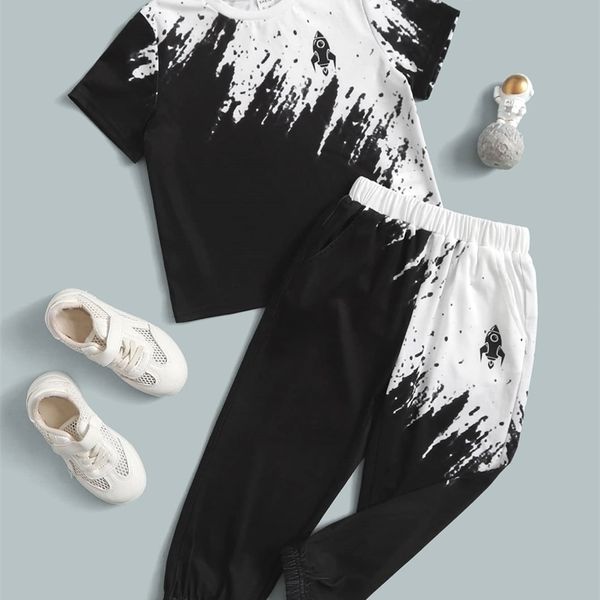 

toddler boys color block tee & sweatpants set she04, White