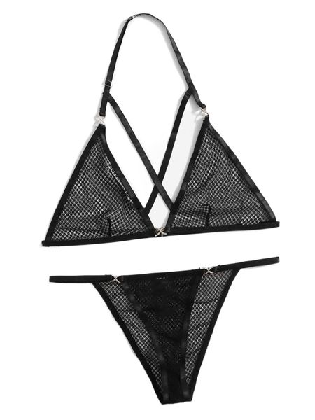 

plus lace halter lingerie set s4xs#, Black;white