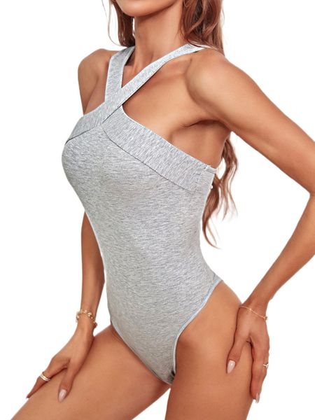 

solid slim fit ribbed knit bodysuit f2ye#, White