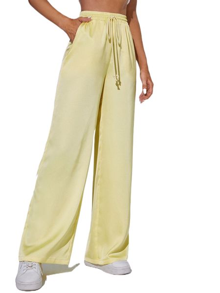 

tall drawstring waist satin wide leg pants e1du#, Black;white