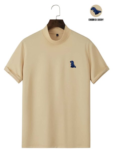 

men dinosaur embroidery mock neck tee r79v#, White;black