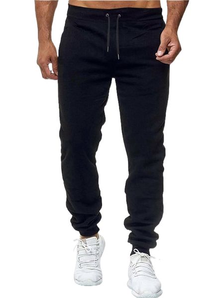 

extended sizes men slant pockets drawstring waist sweatpants m5lg#, Black