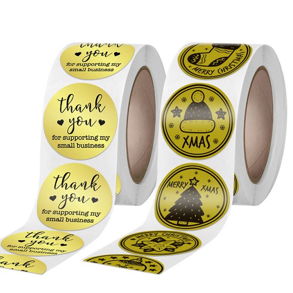 

golden thank you sticker samll business black you sitcker roll 1222320
