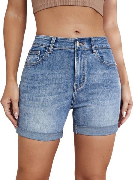 

zipper fly cuffed hem denim shorts n3wg#, White;black