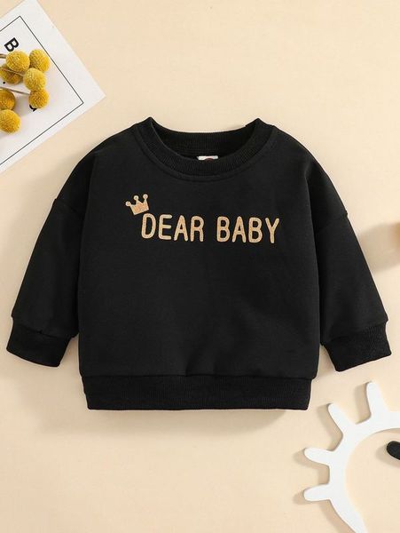 

baby letter & crown print pullover she, Black