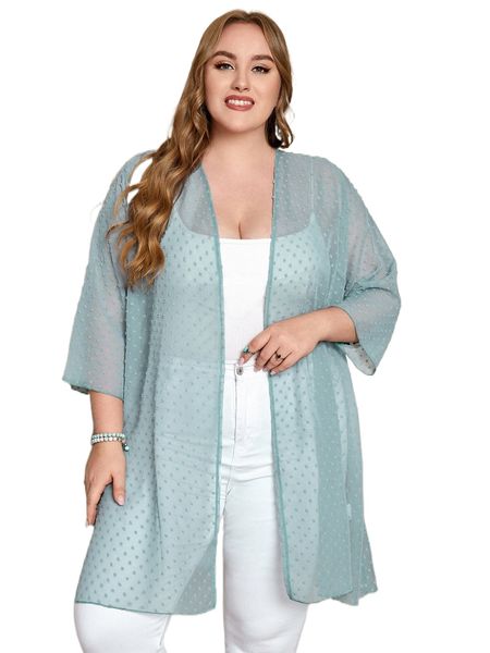 

plus swiss dot chiffon kimono d8mb#, Black;gray