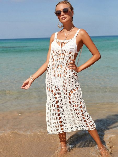 

plain knitted cover up 63i1#, White;black